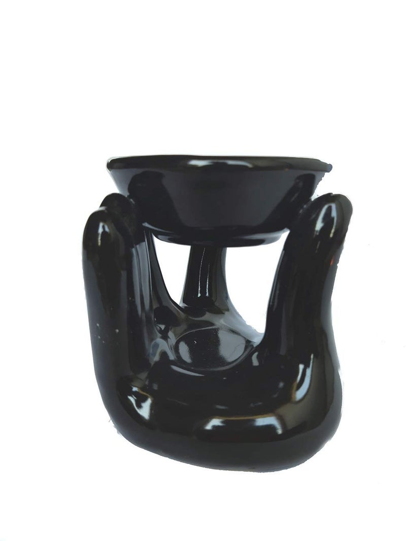 Mkd2 Rise Mkd2 Rise Ceramic Essential Oil Diffuser Burner Lamp for Home Fragrance with 1 Tealight Candle Black Handshape  - Image 2