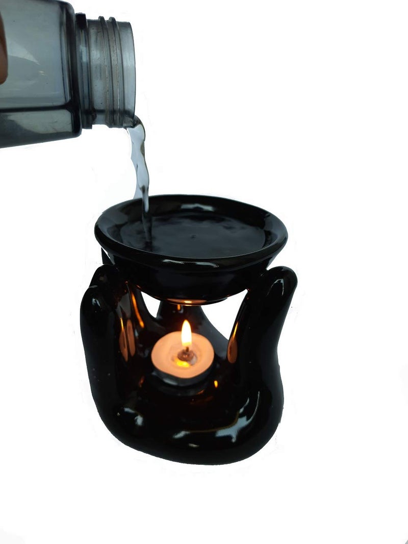Mkd2 Rise Mkd2 Rise Ceramic Essential Oil Diffuser Burner Lamp for Home Fragrance with 1 Tealight Candle Black Handshape  - Image 4