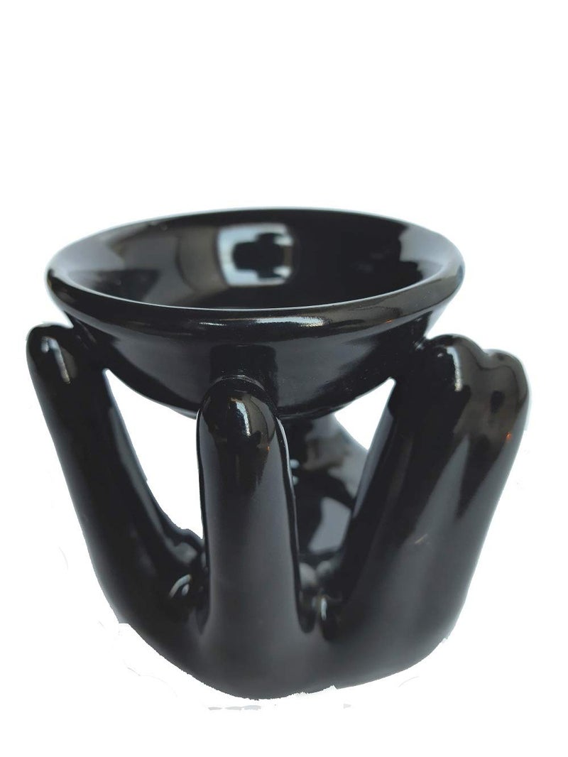 Mkd2 Rise Mkd2 Rise Ceramic Essential Oil Diffuser Burner Lamp for Home Fragrance with 1 Tealight Candle Black Handshape  - Image 3