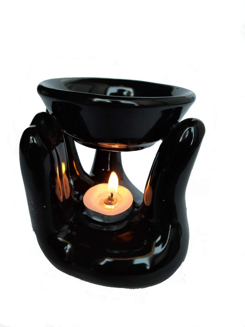 Mkd2 Rise Mkd2 Rise Ceramic Essential Oil Diffuser Burner Lamp for Home Fragrance with 1 Tealight Candle Black Handshape  - Image 1