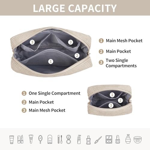 MAGEFY Makeup Bag for Purse, 2 Pcs Corduroy Cosmetic Bag for Girls Women Small Travel Makeup Pouch with Zipper(Beige) - Image 2
