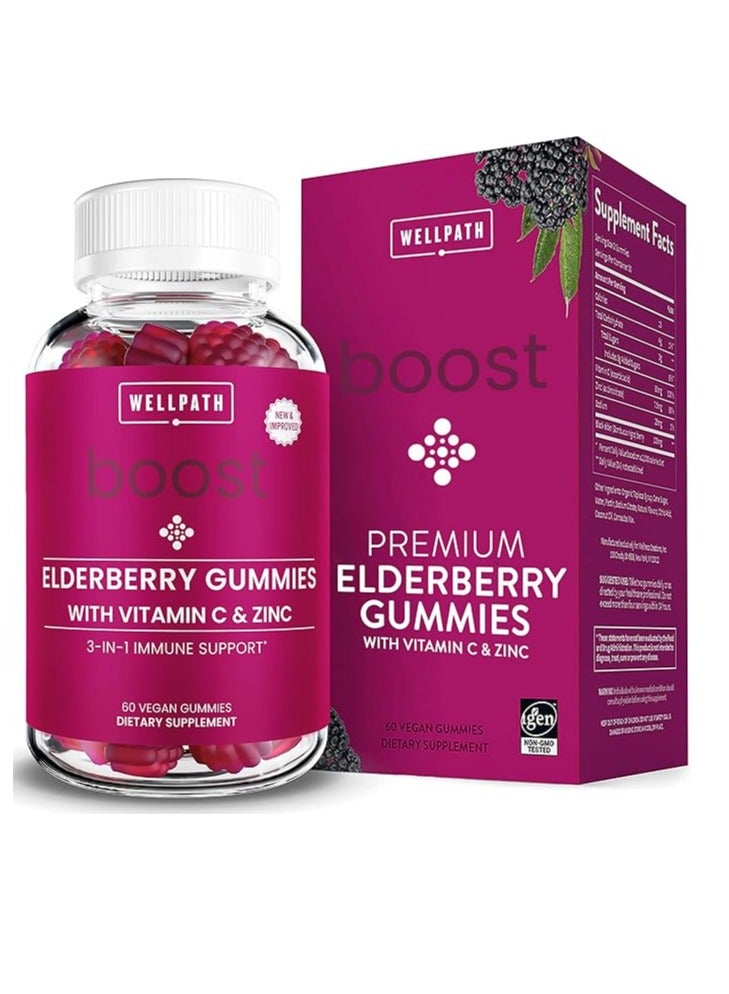 Boost Elderberry Gummies with Zinc and Vitamin C Immune Support Gummies for Adults 60 Veg Capsules