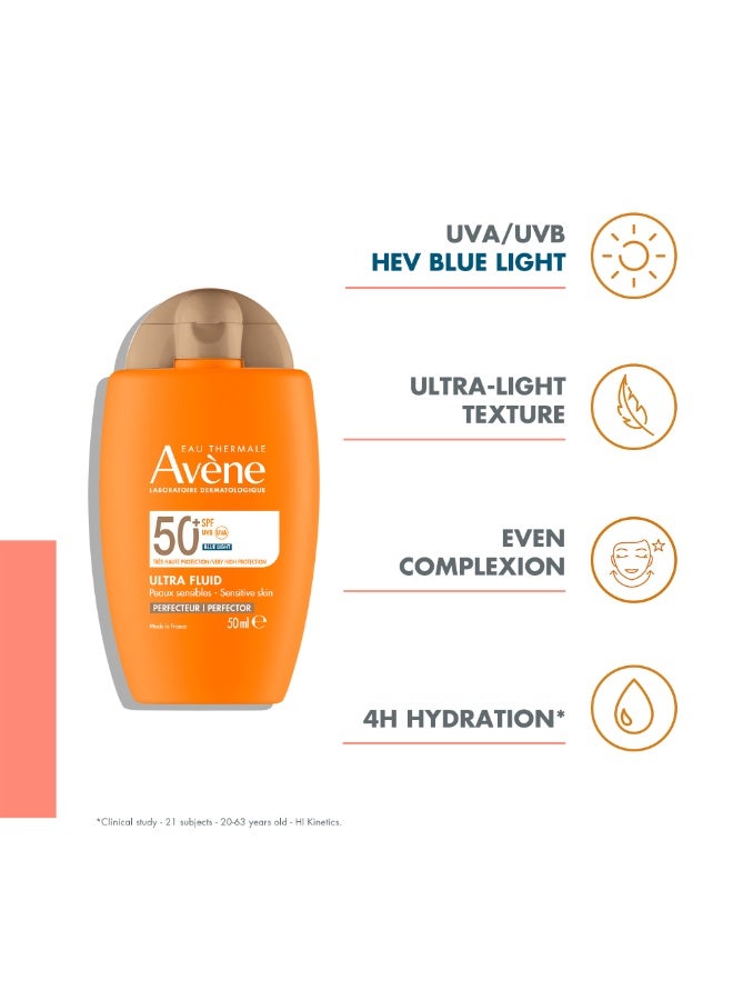 Avene Ultra Fluid Tinted SPF 50+ Face Sun Cream  – Unifying Glow for Sensitive Skin, TriAsorB™ HEV Blue Light Filter, Anti-Pollution & Invisible Finish for Radiant Protection beige 50ml - Image 2