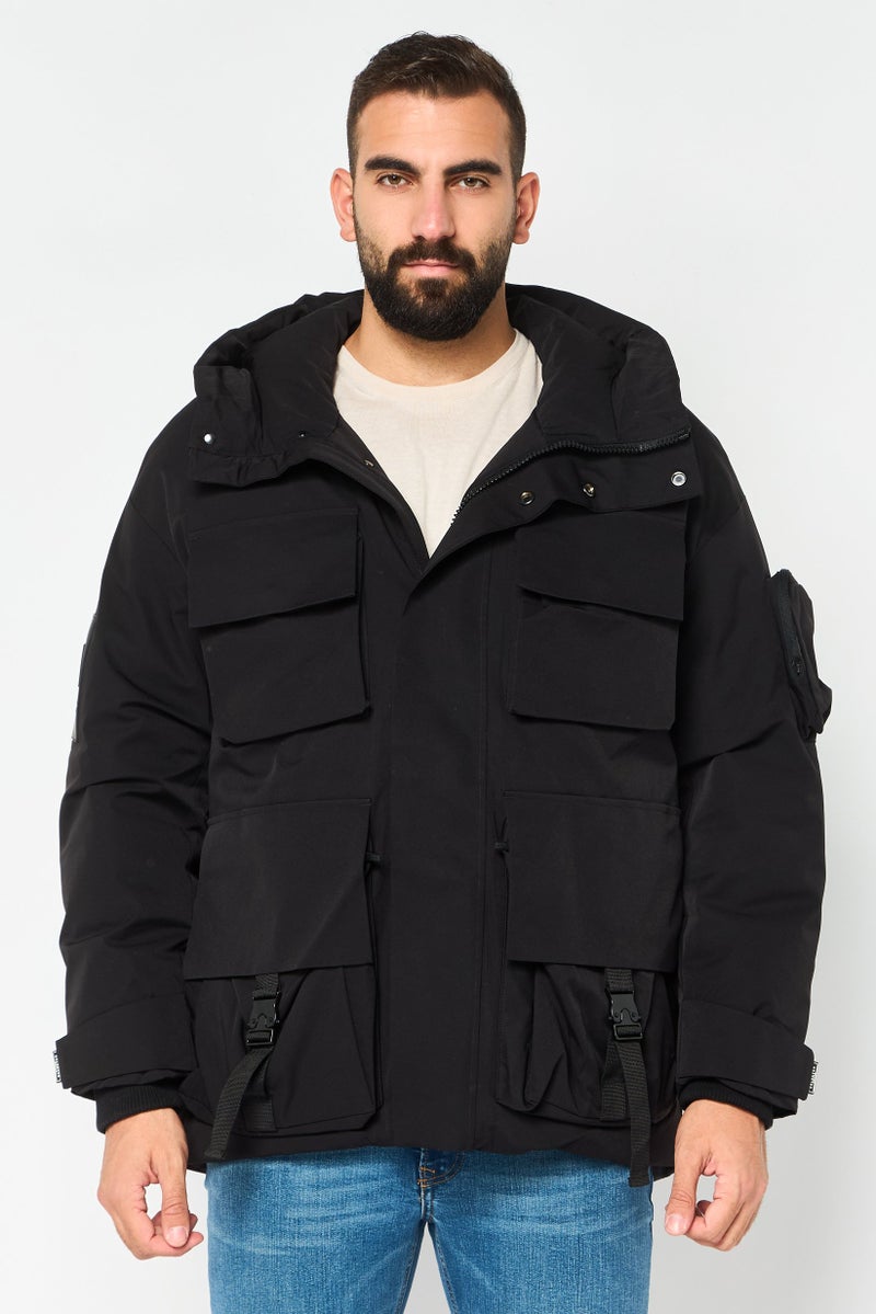 Selected Homme Men Solid Long Sleeve Puffer Jacket, Black - Image 1