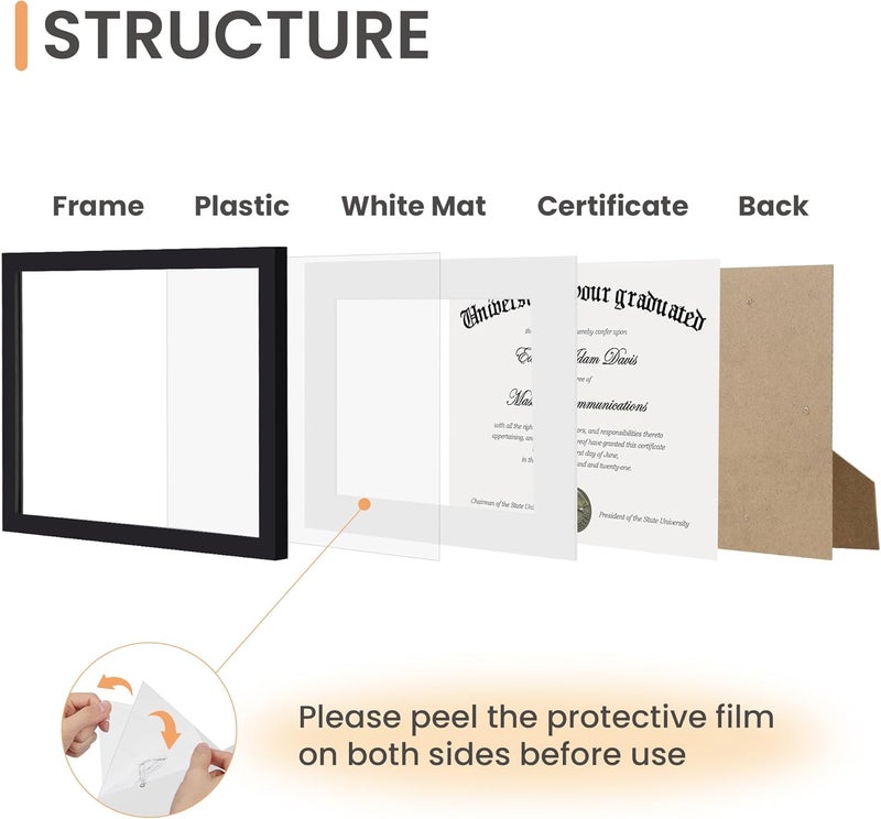 upsimples Diploma Frame with Clear Plexiglass, 11x14 Picture Frame for Certificate Document Degree, Black, 2 Pack - Image 4