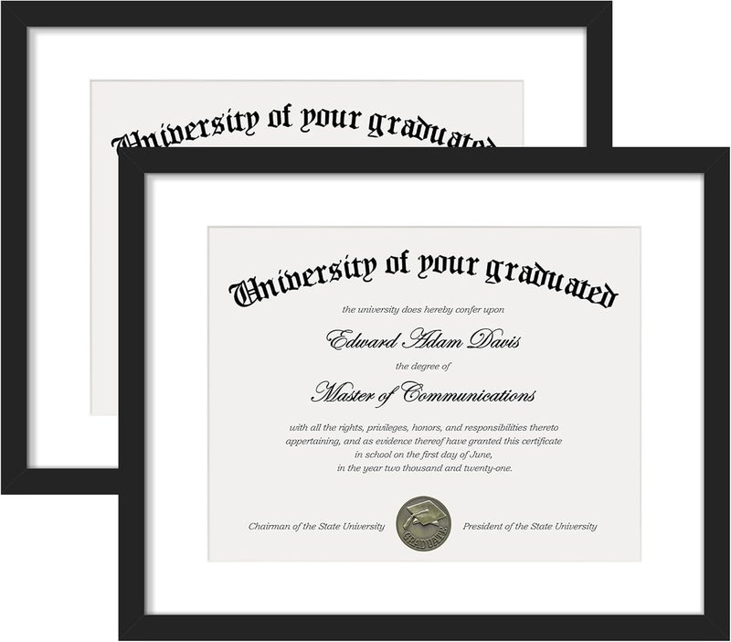 upsimples Diploma Frame with Clear Plexiglass, 11x14 Picture Frame for Certificate Document Degree, Black, 2 Pack - Image 1