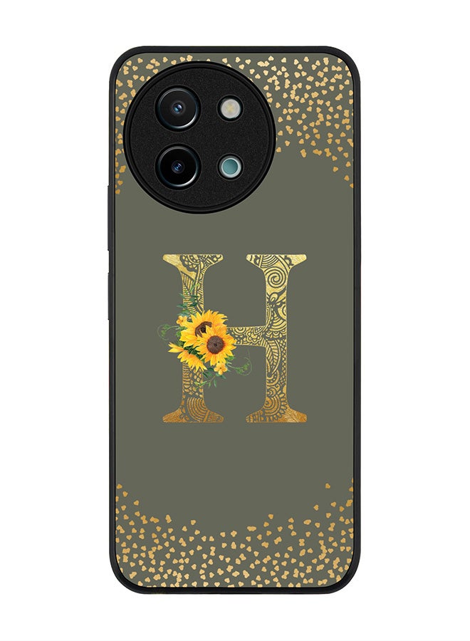 Stylizedd Rugged Black edge case for Vivo Y38 / Vivo Y58 / Vivo Y200i /Vivo T3x Case Cover Monogram Initial Letter Floral Pattern Alphabet- H (Olive Green) - Image 1