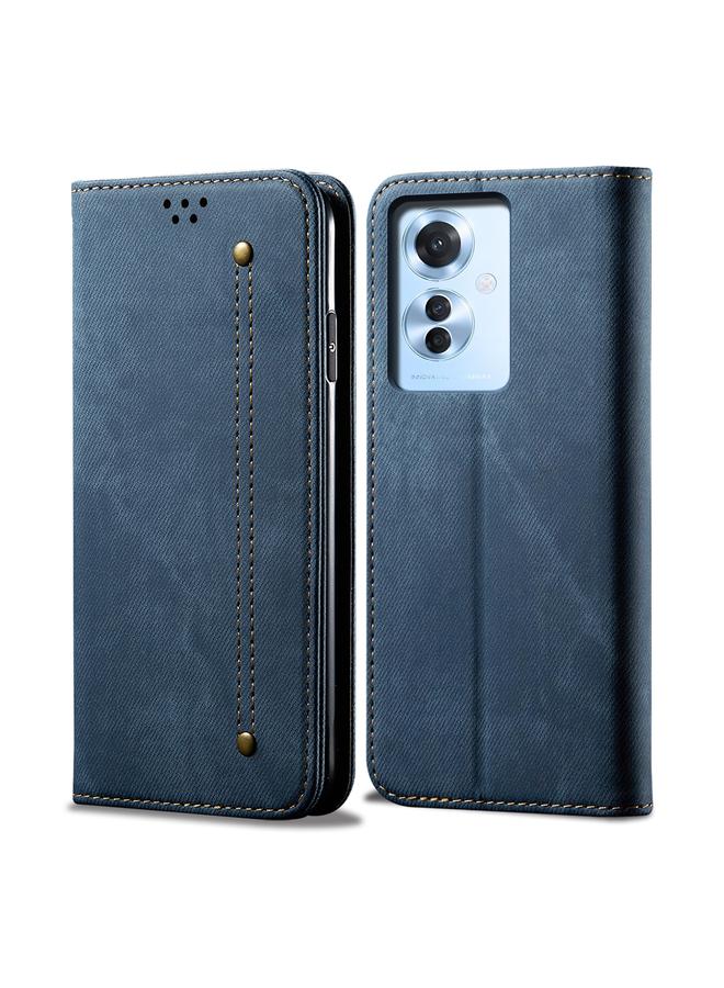 The Bros Case For OPPO Reno11 F / F25 Pro Denim Texture Casual Style Horizontal Flip Leather Case