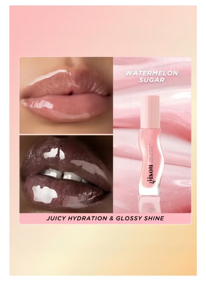Gisou Honey Infused Hydrating Lip Oil, Nourishing Lip Moisturizer for Dry Lips, High Shine, Smooth Finish, Clear Pink Shimmer Shade, Fresh Watermelon Scent, Watermelon Sugar, 8ml - Image 3
