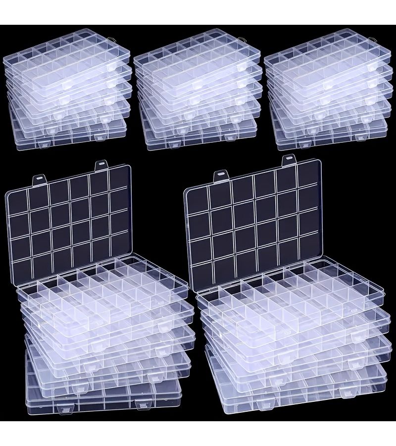 5pcs Transparent Plastic Storage Boxes With Dividers 24 Compartment Jewelry Bead Organizer - Image 2