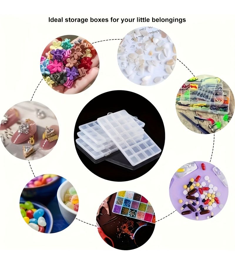 5pcs Transparent Plastic Storage Boxes With Dividers 24 Compartment Jewelry Bead Organizer - Image 4