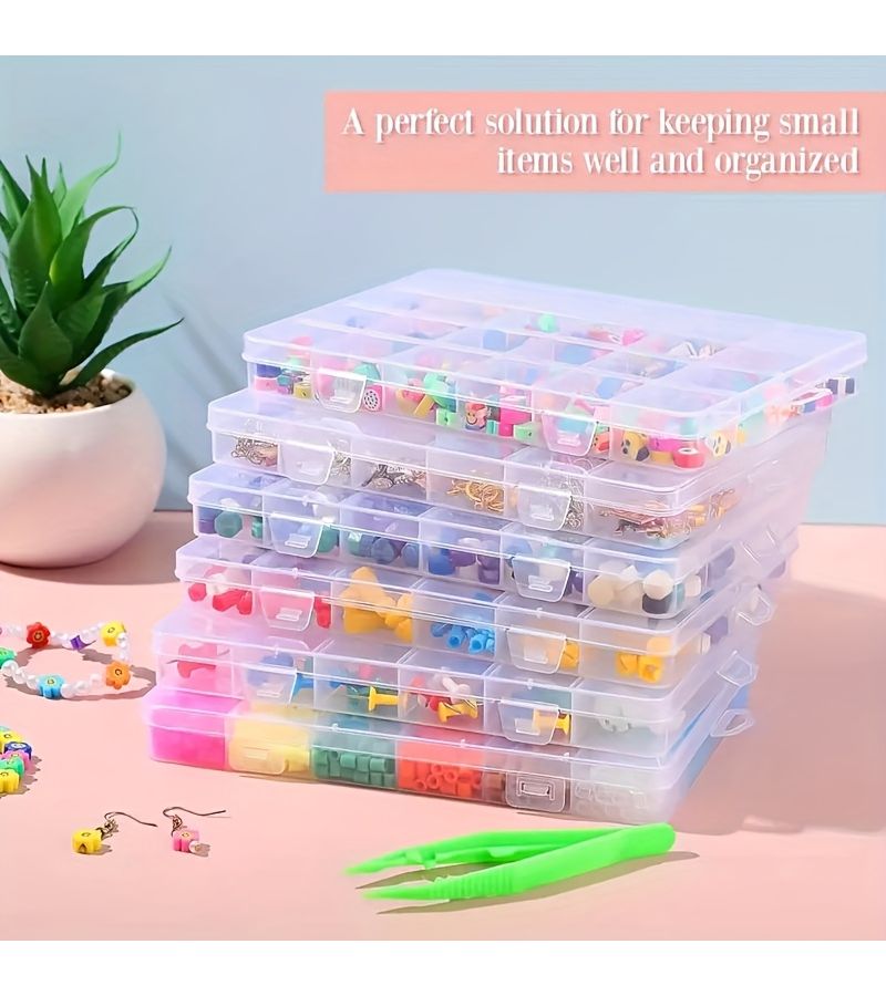 5pcs Transparent Plastic Storage Boxes With Dividers 24 Compartment Jewelry Bead Organizer - Image 1
