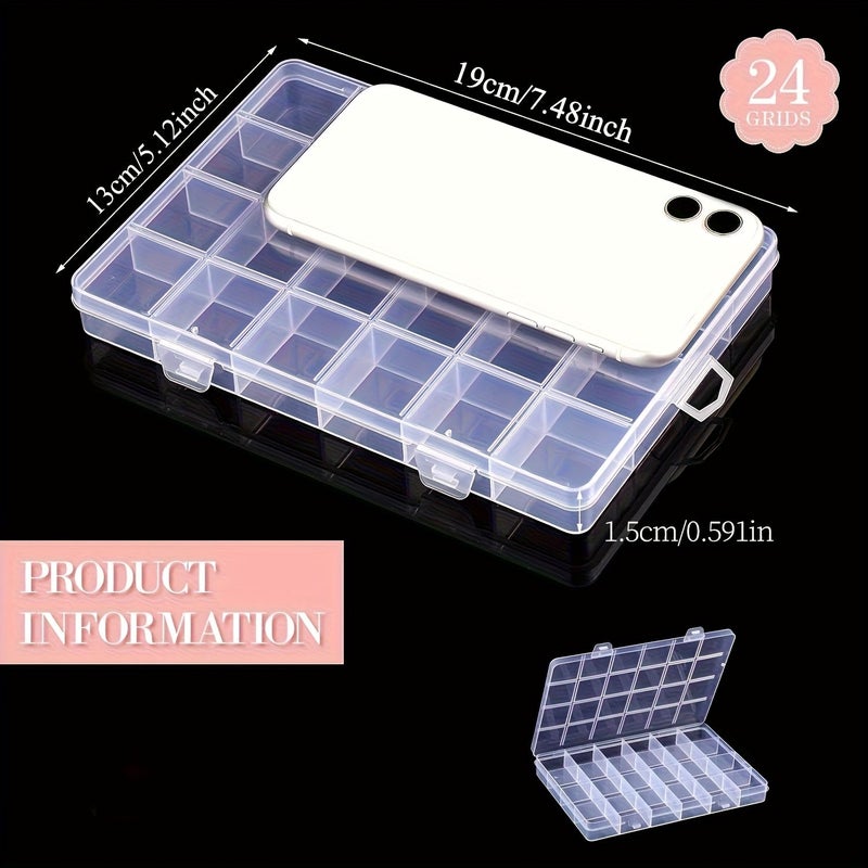 5pcs Transparent Plastic Storage Boxes With Dividers 24 Compartment Jewelry Bead Organizer - Image 3