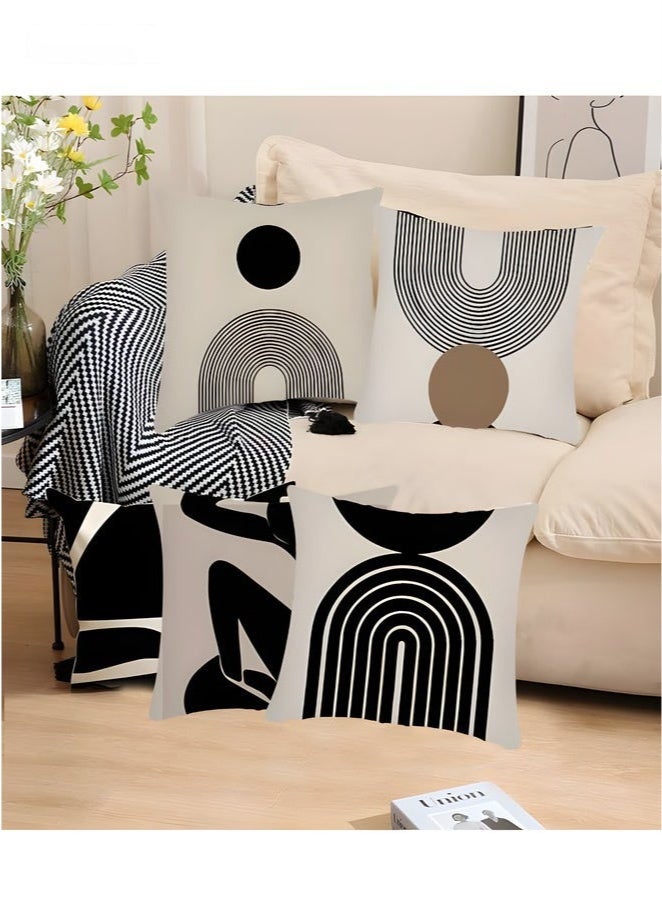 مجموعة أغطية وسائد مزخرفة مربعة من بتصميم هندسي تجريدي عصري لديكور المنزل للأريكة والسيارة وغرفة النوم وغرفة المعيشة قطع - مقاس 45 سم × 45 سم (نمط مزدوج الوجهين - Image 4
