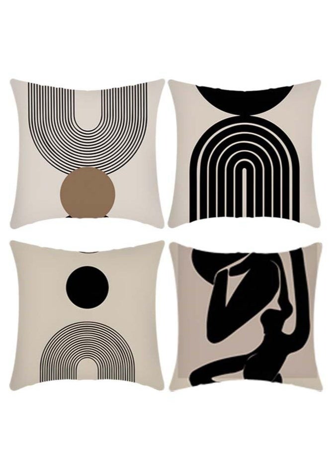 مجموعة أغطية وسائد مزخرفة مربعة من بتصميم هندسي تجريدي عصري لديكور المنزل للأريكة والسيارة وغرفة النوم وغرفة المعيشة قطع - مقاس 45 سم × 45 سم (نمط مزدوج الوجهين - Image 1