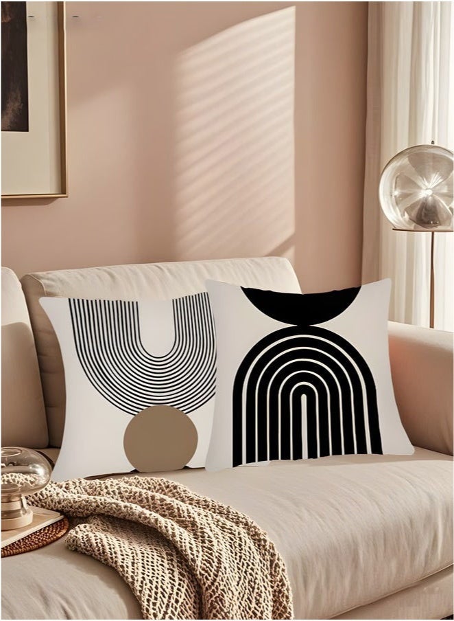 مجموعة أغطية وسائد مزخرفة مربعة من بتصميم هندسي تجريدي عصري لديكور المنزل للأريكة والسيارة وغرفة النوم وغرفة المعيشة قطع - مقاس 45 سم × 45 سم (نمط مزدوج الوجهين - Image 2
