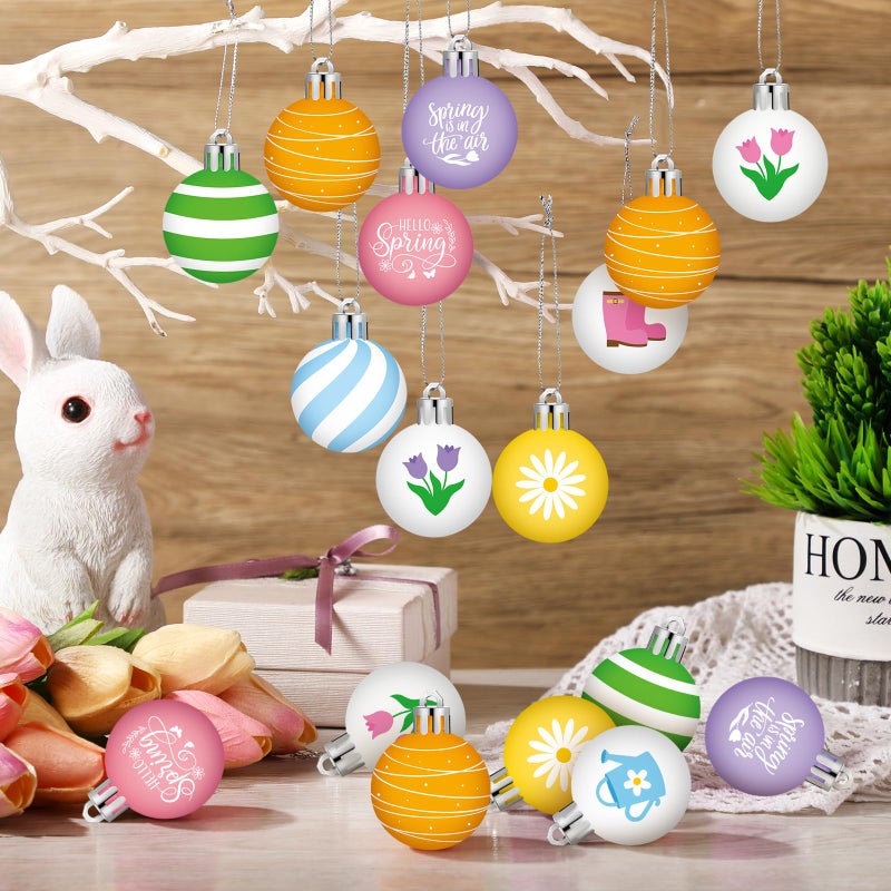 VIHOSE 40 Pcs Spring Ball Ornaments Colorful Tulip Ornaments for Tree 1.18"-2" White Yellow Daisy Hanging Decoration Cute Spring Assorted Plastic Hanging Balls Decor for Holiday Decor - Image 5