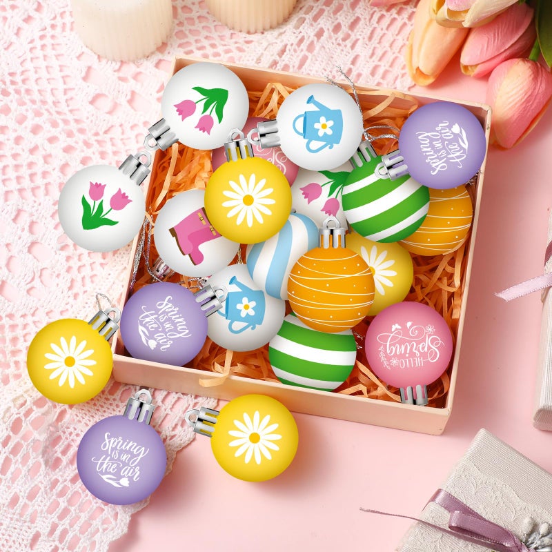 VIHOSE 40 Pcs Spring Ball Ornaments Colorful Tulip Ornaments for Tree 1.18"-2" White Yellow Daisy Hanging Decoration Cute Spring Assorted Plastic Hanging Balls Decor for Holiday Decor - Image 2