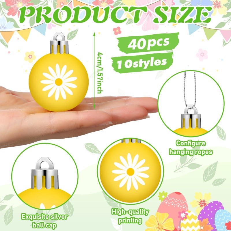 VIHOSE 40 Pcs Spring Ball Ornaments Colorful Tulip Ornaments for Tree 1.18"-2" White Yellow Daisy Hanging Decoration Cute Spring Assorted Plastic Hanging Balls Decor for Holiday Decor - Image 3