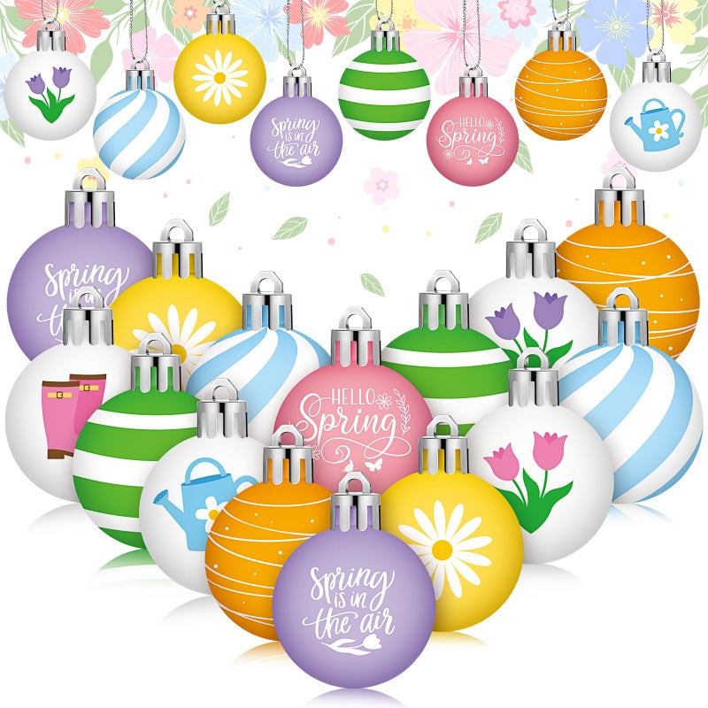 VIHOSE 40 Pcs Spring Ball Ornaments Colorful Tulip Ornaments for Tree 1.18"-2" White Yellow Daisy Hanging Decoration Cute Spring Assorted Plastic Hanging Balls Decor for Holiday Decor - Image 1