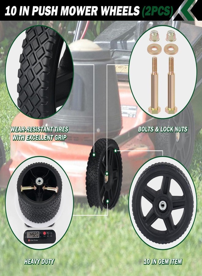 CheeMuii 10 Inch Lawn Mower Wheels 2 Pack 10" Push Mower Wheels with Bolts and Lock Nuts Kit Fit for Most Standard push Lawn Mowers/Generator/Garden Tiller/Handtruck - Image 2