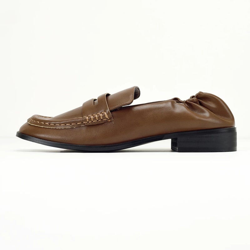 Women's Brown PU Leather Loafers Square Toe Block Heel - Image 3