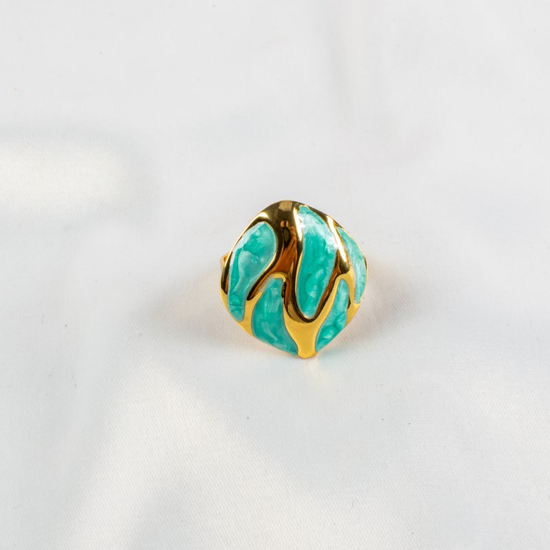 خاتم أستانليس ستيل ذهبي × أخضر  فري سايز - Image 2