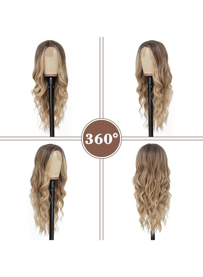 NAYOO Long Ombre Blonde Wavy Wig for Women 26 Inch Middle Part Curly Wavy Wig Natural Looking Synthetic Heat Resistant Fiber Wig for Daily Party Use (Ombre Blonde) - Image 3