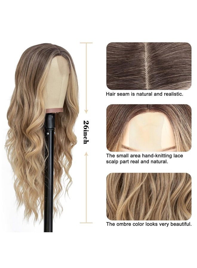 NAYOO Long Ombre Blonde Wavy Wig for Women 26 Inch Middle Part Curly Wavy Wig Natural Looking Synthetic Heat Resistant Fiber Wig for Daily Party Use (Ombre Blonde) - Image 4