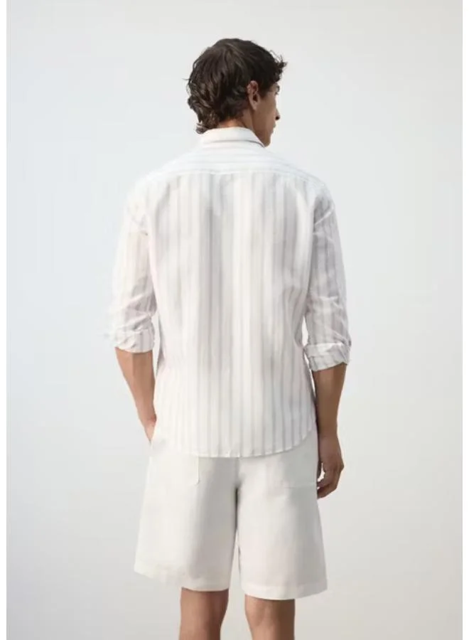مانجو مان Linen-Cotton Blend Stripe Shirt