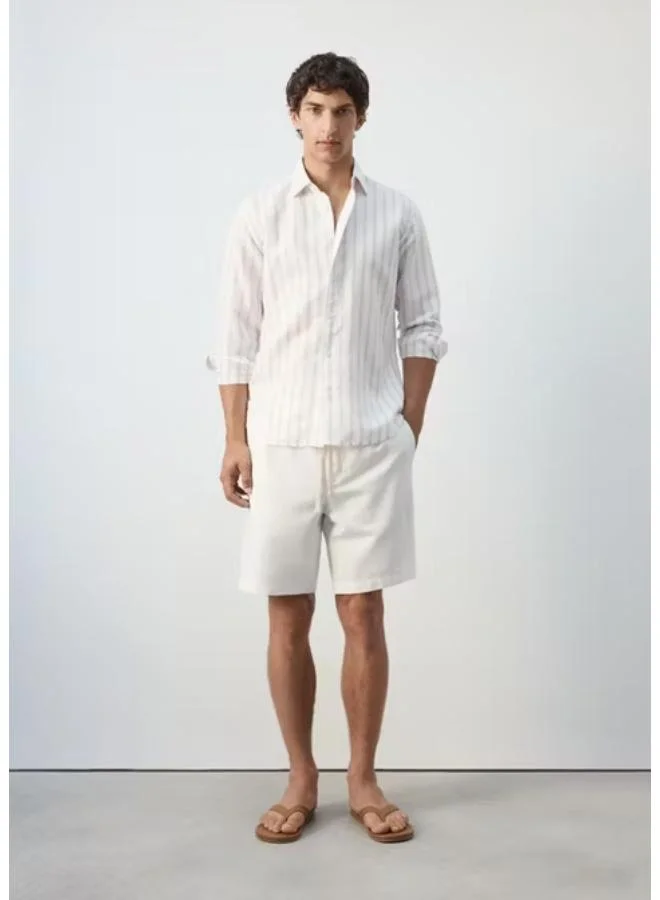 Mango Man 01-BLANCO Linen-Cotton Blend Stripe Shirt for Men | Best Price UAE