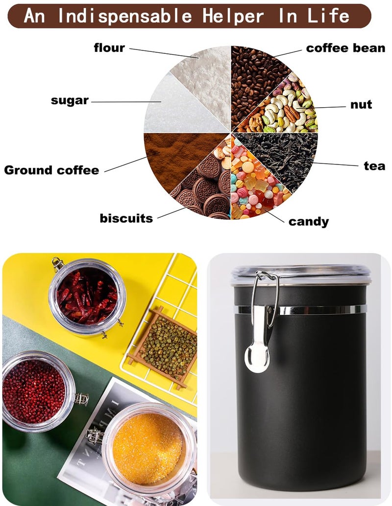 Walktosun Stainless Steel Food Container with Clear Lids Airtight Container Stackable Small Canisters Kitchen Pantry Storage for Cereal, Snacks, Candy, Herbs, Spices, Sugar, Tea (1.8L Dark Black-2) - Image 5