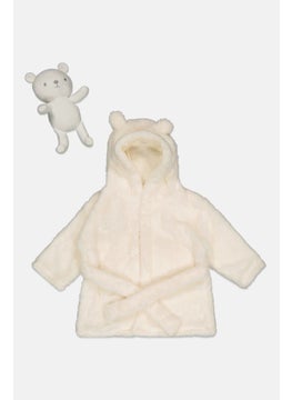 Rock-A-Bye Baby Boutique Toddlers Boy 2 Pieces Bear Bathrobe and Plush Toy Set, Ivory  - Image 1