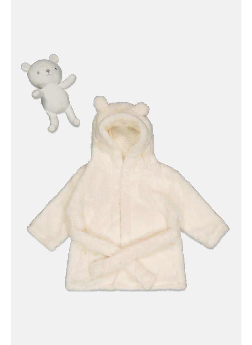 Rock-A-Bye Baby Boutique Toddlers Boy 2 Pieces Bear Bathrobe and Plush Toy Set, Ivory  - Image 1
