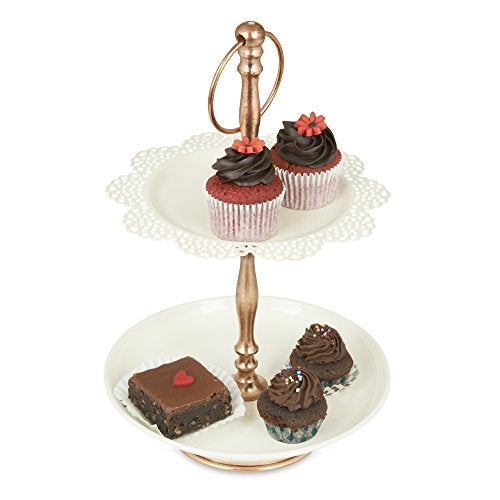 Elan 2 Tier Cake Cupcake Stand, Multipurpose Serving Stand | Mild Steel Dessert Stand | Multilayer Serving Platter | Cupcake Stand for Wedding (Flourish, Ivory) - Image 3