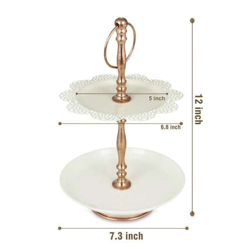 Elan 2 Tier Cake Cupcake Stand, Multipurpose Serving Stand | Mild Steel Dessert Stand | Multilayer Serving Platter | Cupcake Stand for Wedding (Flourish, Ivory) - Image 2