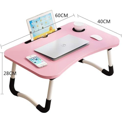 VebaCidi Lap Desk with Storage Drawer, Holders for Cup and Tablet, Tray Table with Foldable Legs, Laptop Bed Stand, Portable Standing Table for Sofa Couch Floor (23.6", Pink) - Image 4