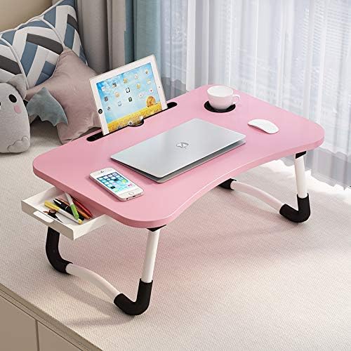 VebaCidi Lap Desk with Storage Drawer, Holders for Cup and Tablet, Tray Table with Foldable Legs, Laptop Bed Stand, Portable Standing Table for Sofa Couch Floor (23.6", Pink) - Image 3