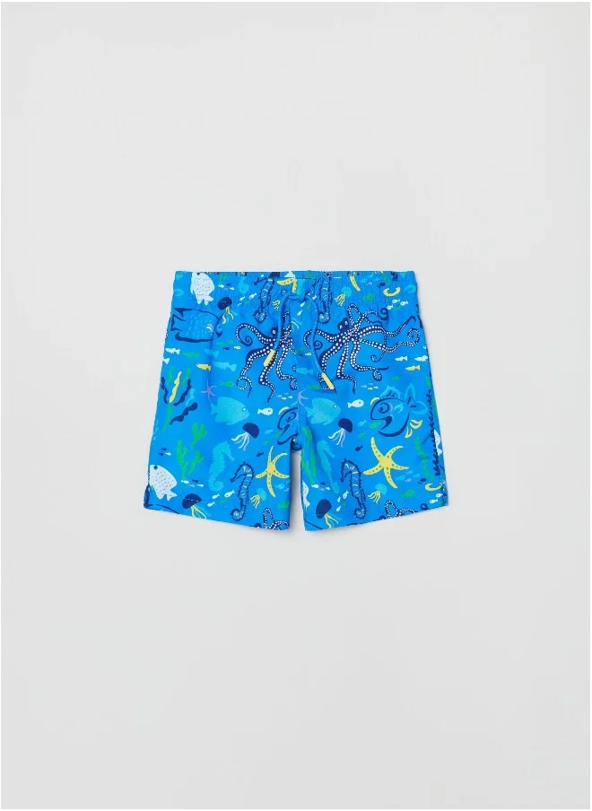 او في اس OVS Swimming Trunks With Marine Animals Print