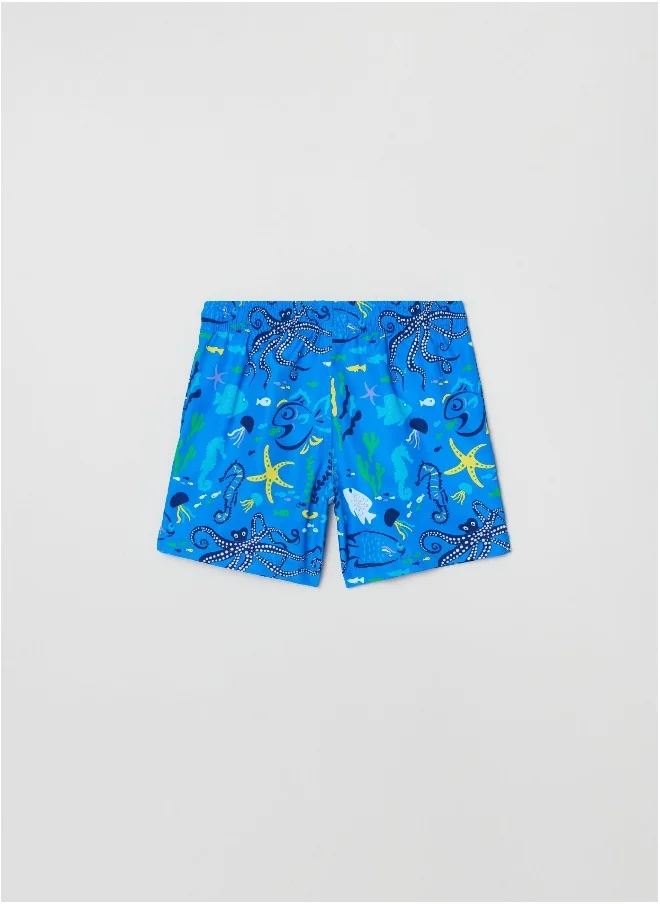 او في اس OVS Swimming Trunks With Marine Animals Print