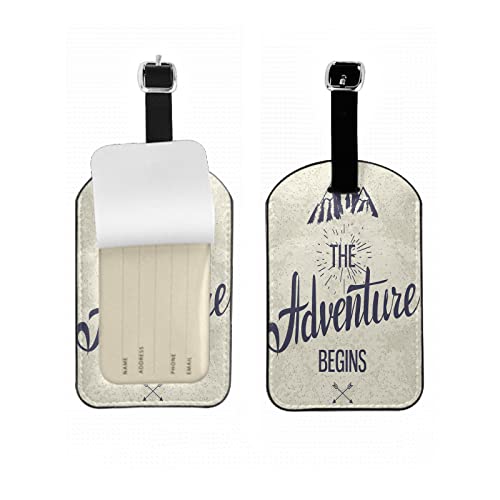Zoczos Inspirational Quotes Travel Baggage Bag Tags The Adventure Begins Mountain Luggage Tags Travel Suitcase Tags with Name ID Card for Luggage Suitcase Schoolbag Lunchbag, 1 Pack - Image 1