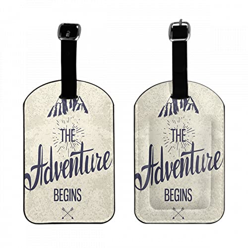 Zoczos Inspirational Quotes Travel Baggage Bag Tags The Adventure Begins Mountain Luggage Tags Travel Suitcase Tags with Name ID Card for Luggage Suitcase Schoolbag Lunchbag, 1 Pack - Image 2