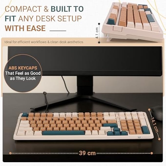 rayihni WIRELESS/WIRED MECHANICAL KEYBOARD, TRIPLE MODE 2.4G/USB-C/BT WIRELESS GAMING KEYBOARD, 100 KEYS (98%) US LAYOUT RECHARGEABLE RGB BACKLIT KEYBOARD | BROWN COMBO - Image 3