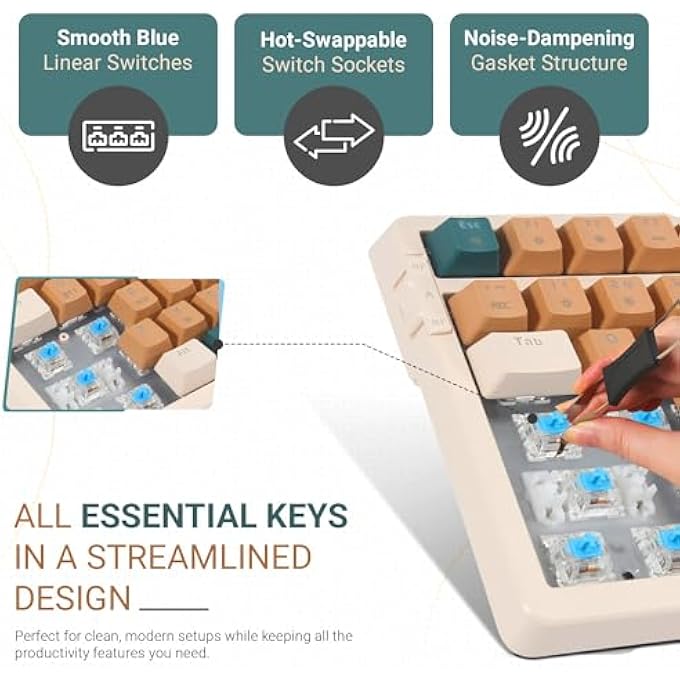 rayihni WIRELESS/WIRED MECHANICAL KEYBOARD, TRIPLE MODE 2.4G/USB-C/BT WIRELESS GAMING KEYBOARD, 100 KEYS (98%) US LAYOUT RECHARGEABLE RGB BACKLIT KEYBOARD | BROWN COMBO - Image 2