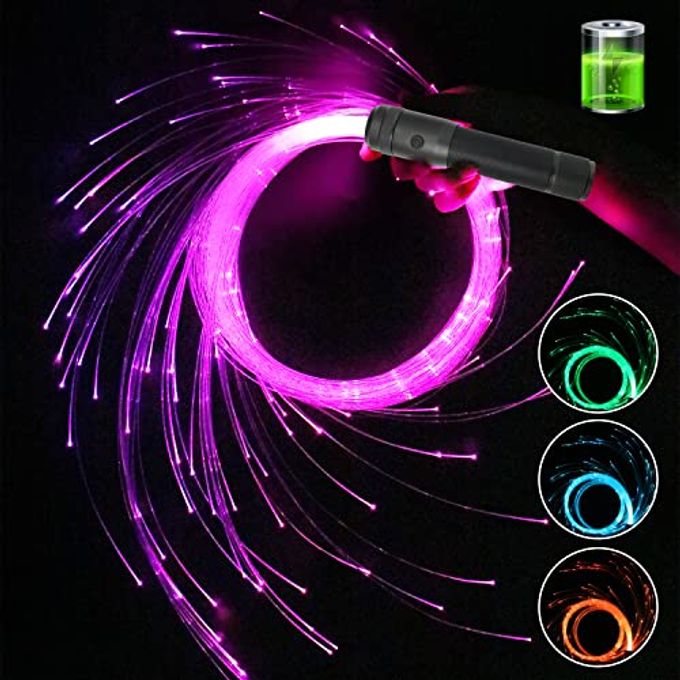 Amki 6ft Rechargeable LED Fiber Optic Whip, 360 Swivel 36 Mode Effects Super Bright Light Up Dance Rave Toy Great for Raves Parties, Light Shows, EDM Pixel Whip Flow Lace Dance Festival - Image 1