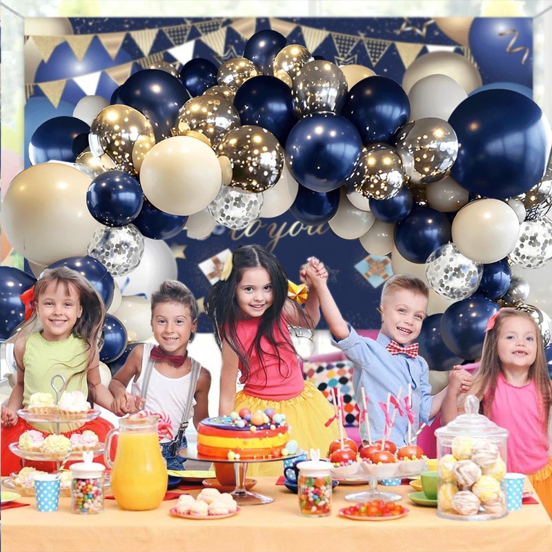 PUFFLD Navy Blue Silver Balloons Arch Kit, Double Stuffed Pearl White Royal Dark Blue Silver Chrome with Confetti Balloons Garland Kit for Birthday Wedding Graduation Father's Day Decorations - Image 3