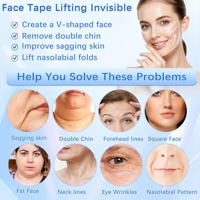 NBF شريط رفع الوجه غير المرئي NBF 180PCS، شريط رفع الوجه غير المرئي للبشرة المترهلة، شريط رفع الوجه الفوري للنساء، رفع الرقبة والخدين للبشرة المترهلة، شريط مكياج مخفي، نتائج مرئية في ثوانٍ - Image 2