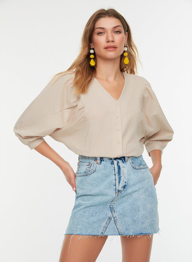 trendyol Stone Bat Sleeve Woven Shirt TWOSS20GO0076  - Image 1