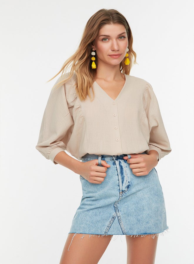 trendyol Stone Bat Sleeve Woven Shirt TWOSS20GO0076  - Image 3