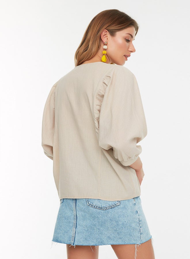 trendyol Stone Bat Sleeve Woven Shirt TWOSS20GO0076  - Image 5